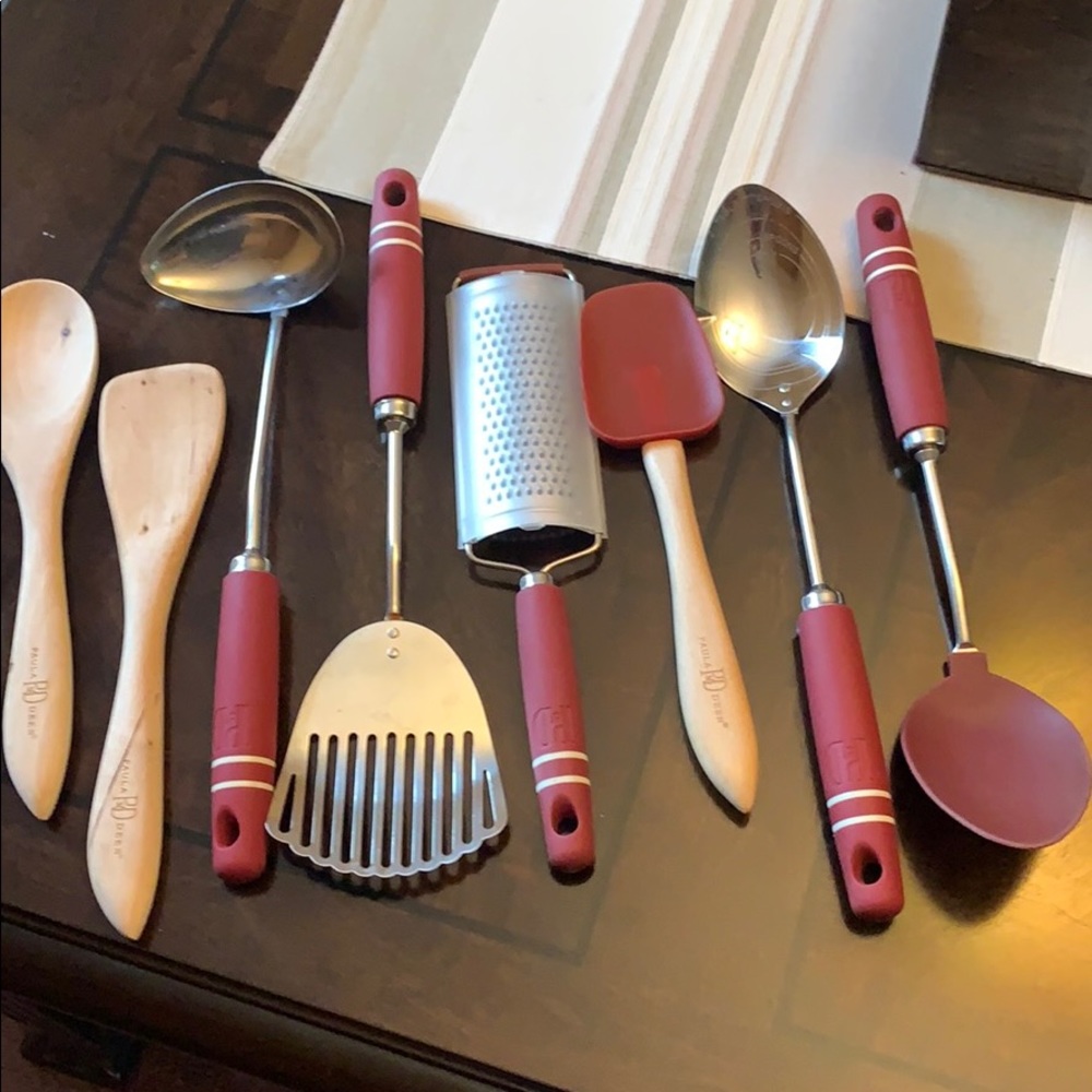 Paula Deen Red Utensil Set Spoons Ladle